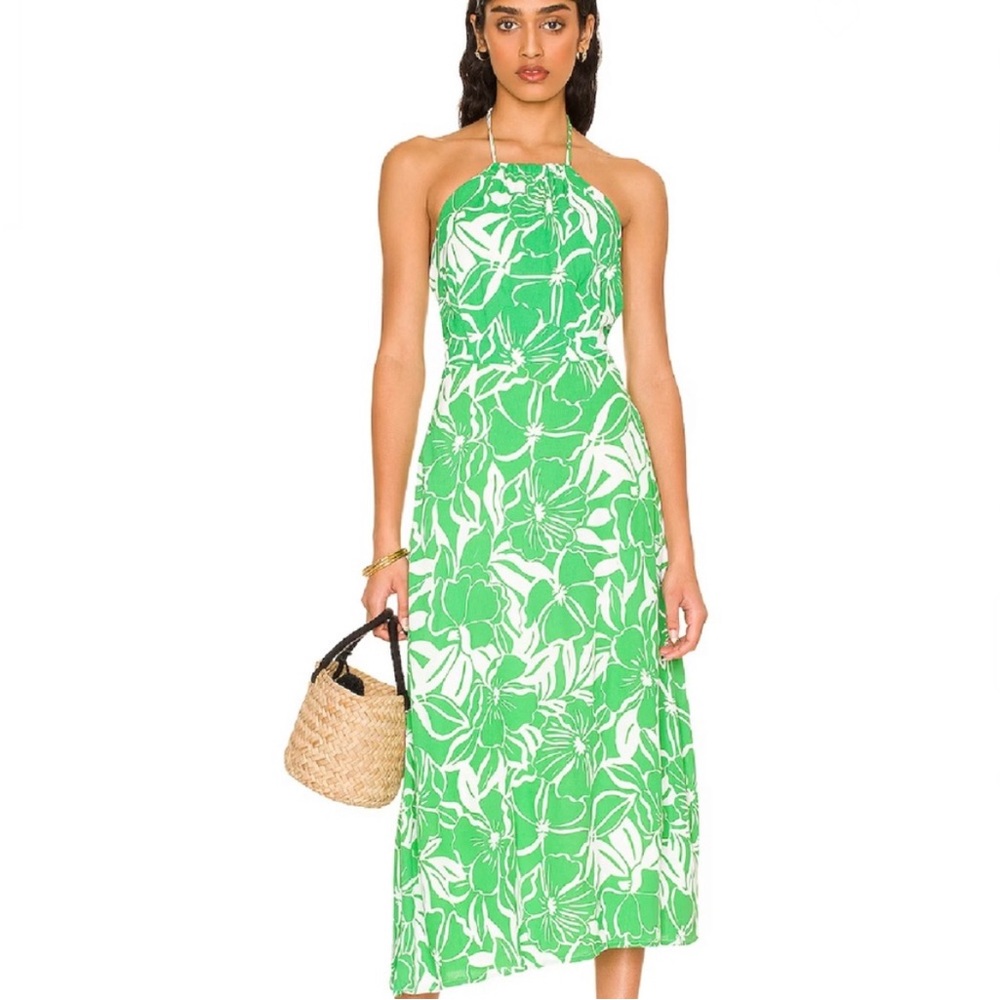Faithfull the Brand Vibrant Green Floral Midi Dress